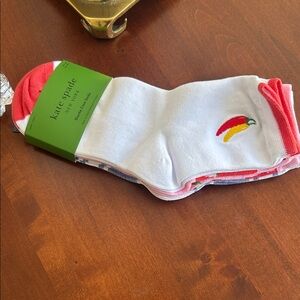 Kate Spade BNWT shortie socks White and Pink womensSocks with Embroidered Design
